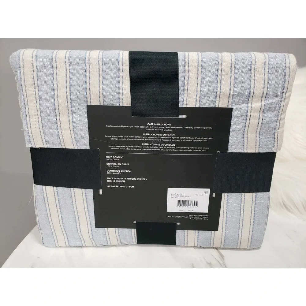 NEW‎ $250 Ralph Lauren Graydon Bold Striped Duvet Cover Twin blue dune